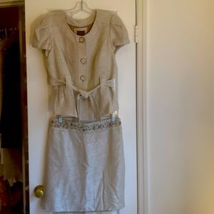 The Limited Suit, Top size M, bottom Size 10, light tan/cream, winter white